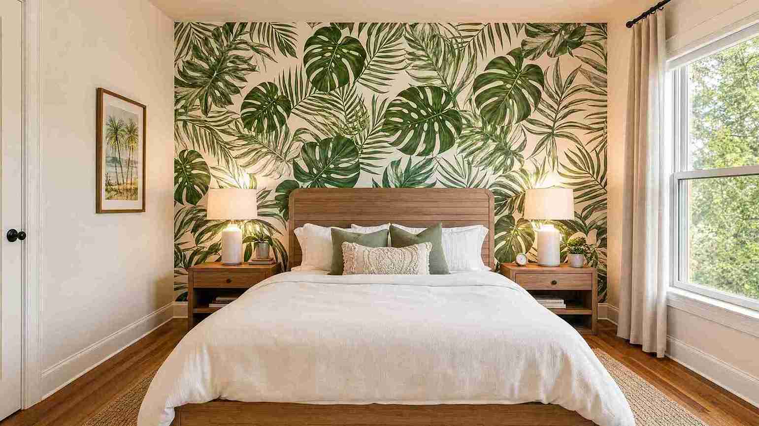 Bedroom after wallpaper installation